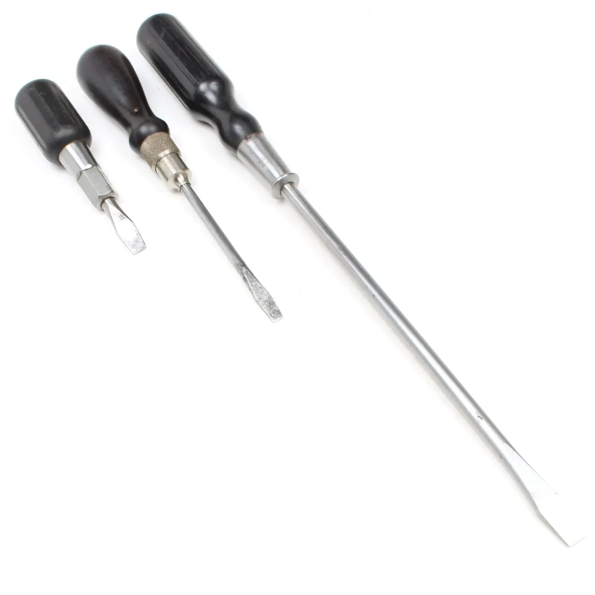 Sold - 3X Old Stanley Screwdrivers - 1 1/2" - 10" (Beech) 1
