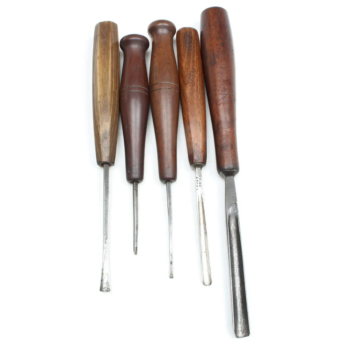 5X Old Wood-Carving Tools (Beech, Mahogany) 1