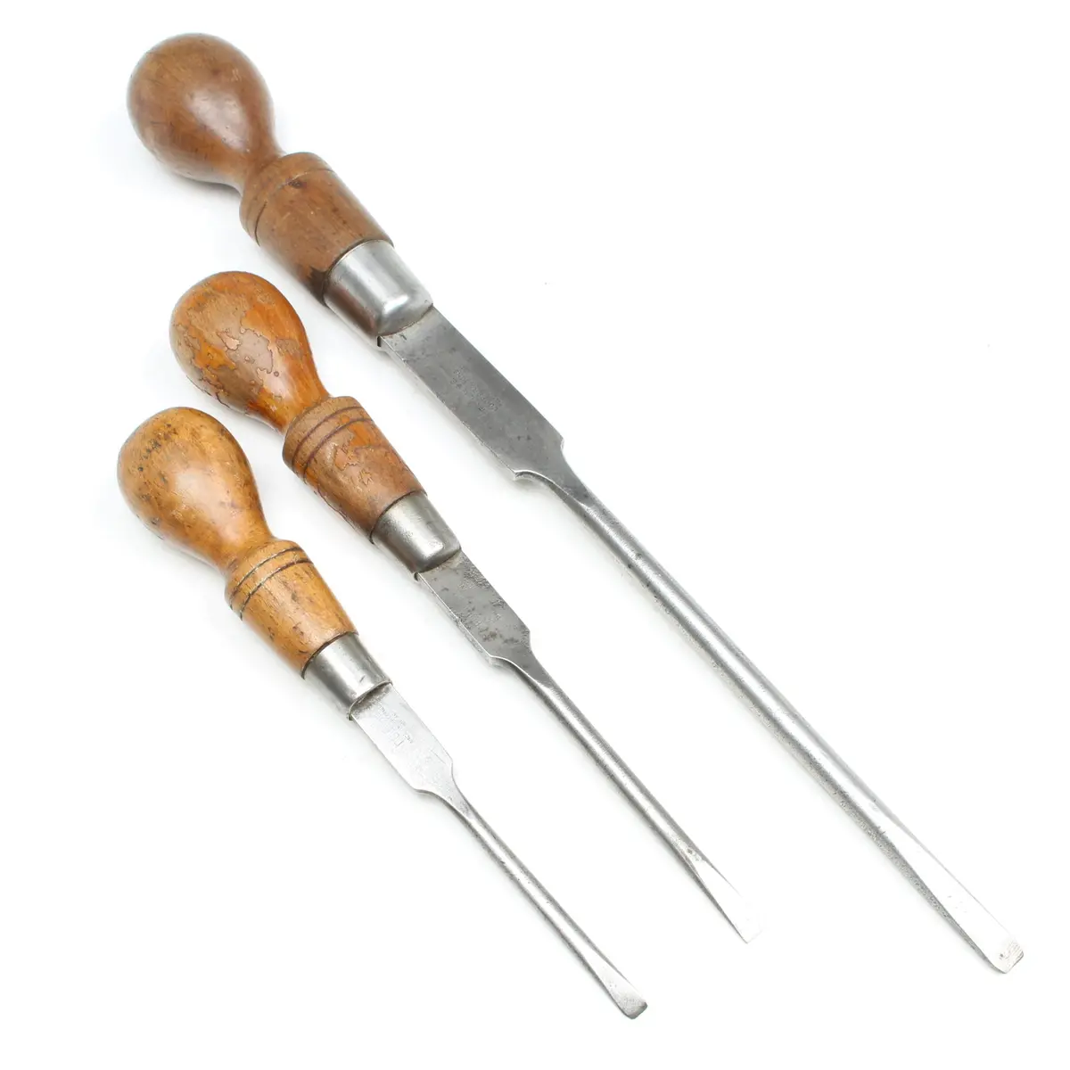 3X Old 'Fuluse' (Sheffield) Wooden Handled Screwdrivers (Beech) 1