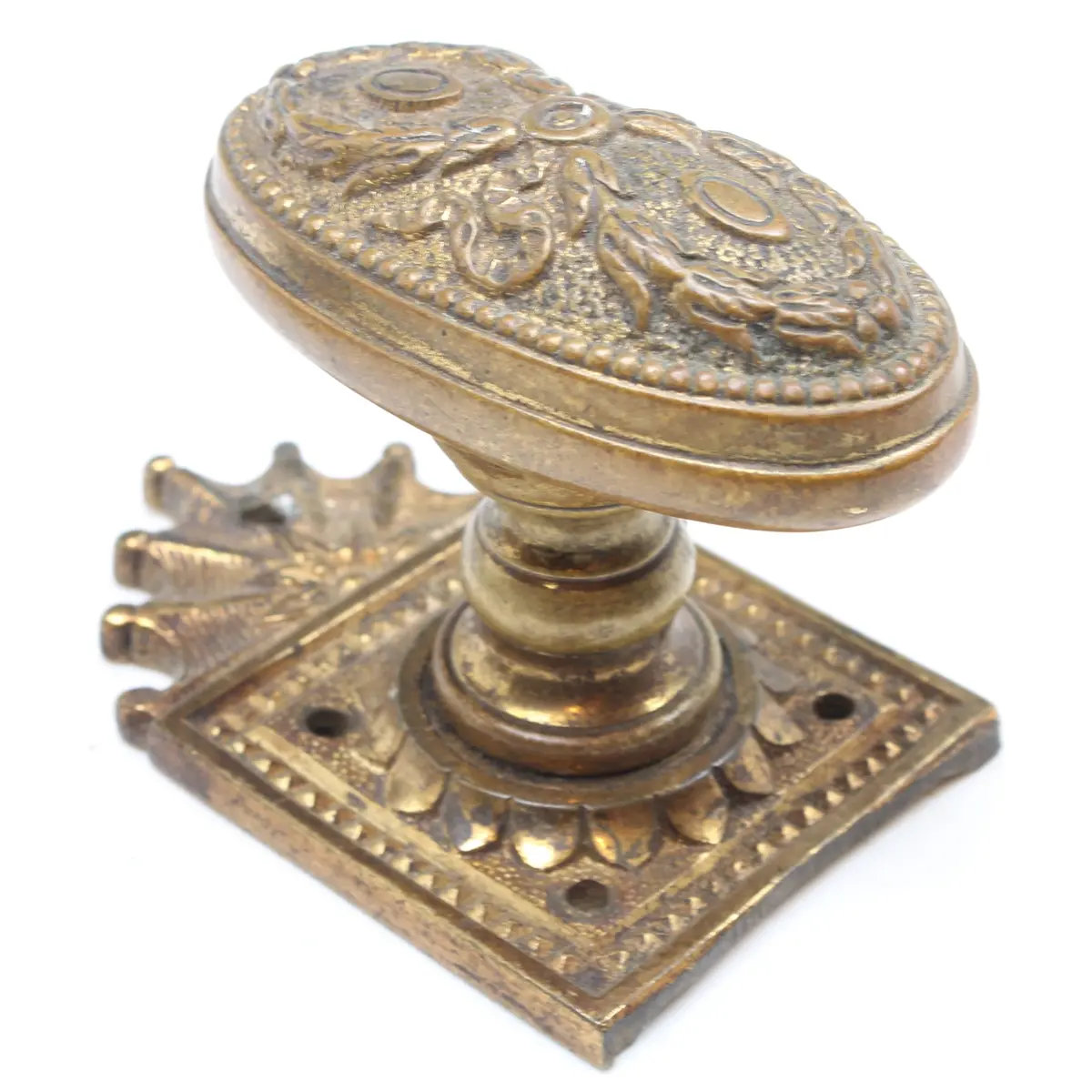 2X Old Ornate Brass Door Handles 1