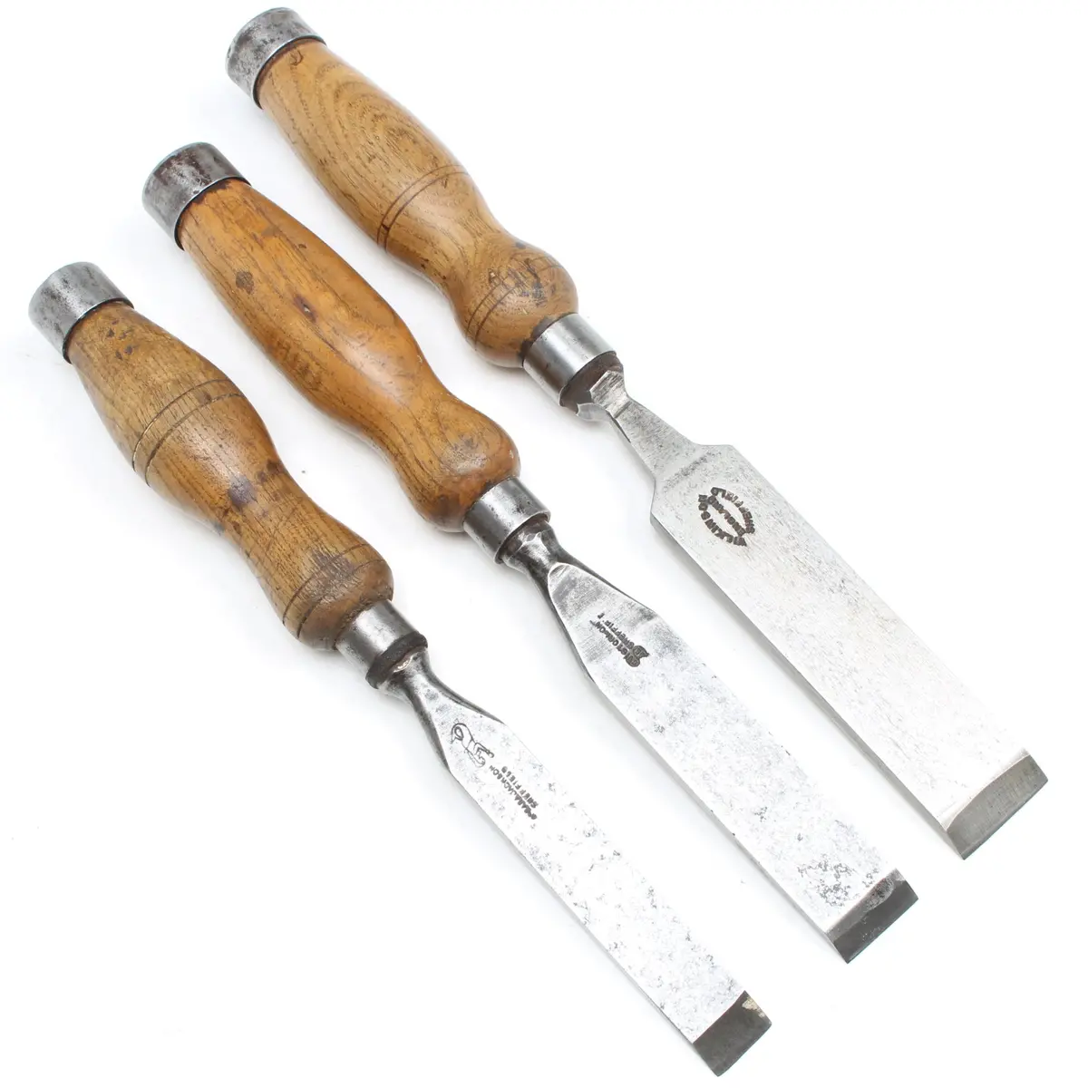 3X Old Registered Mortice Chisels - 3/4", 1", 1 1/4" (Ash) 1