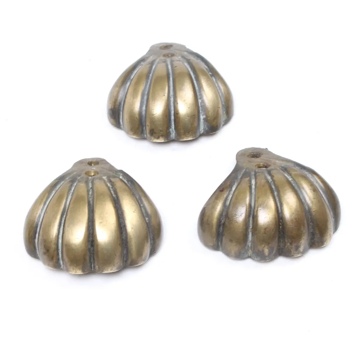 3X Old Brass Shell Claw Draw Pulls 1