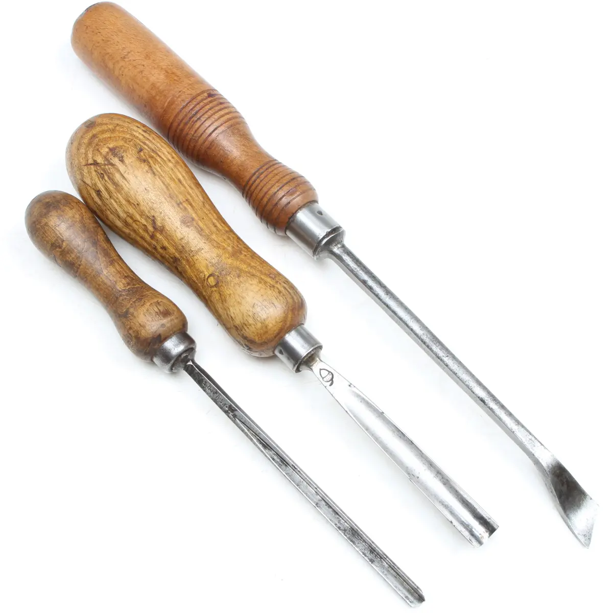 3X Old Carving Tools - Gouge, Vee, Skew Spoon (Ash, Beech) 1
