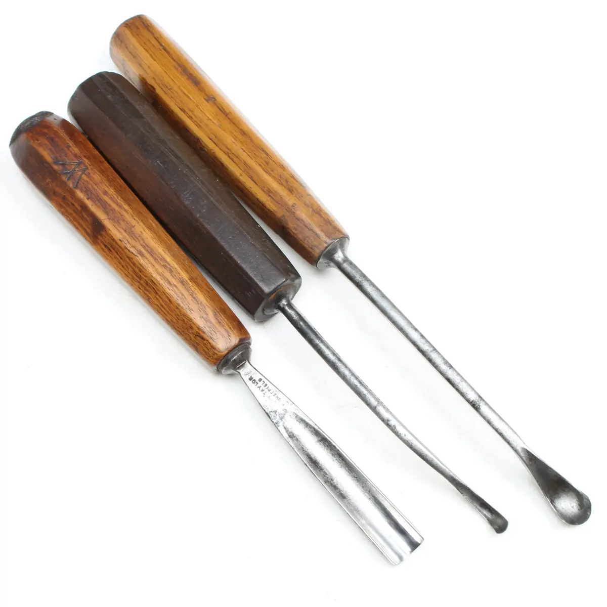 3X Old Carving Tools - Gouge, Spoon (Beech, Mahogany) 1