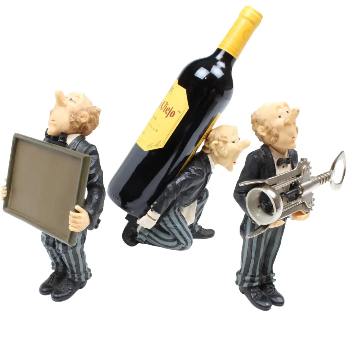 Novelty Waiter Wine Bottle And Corkscrew Holder Set 1