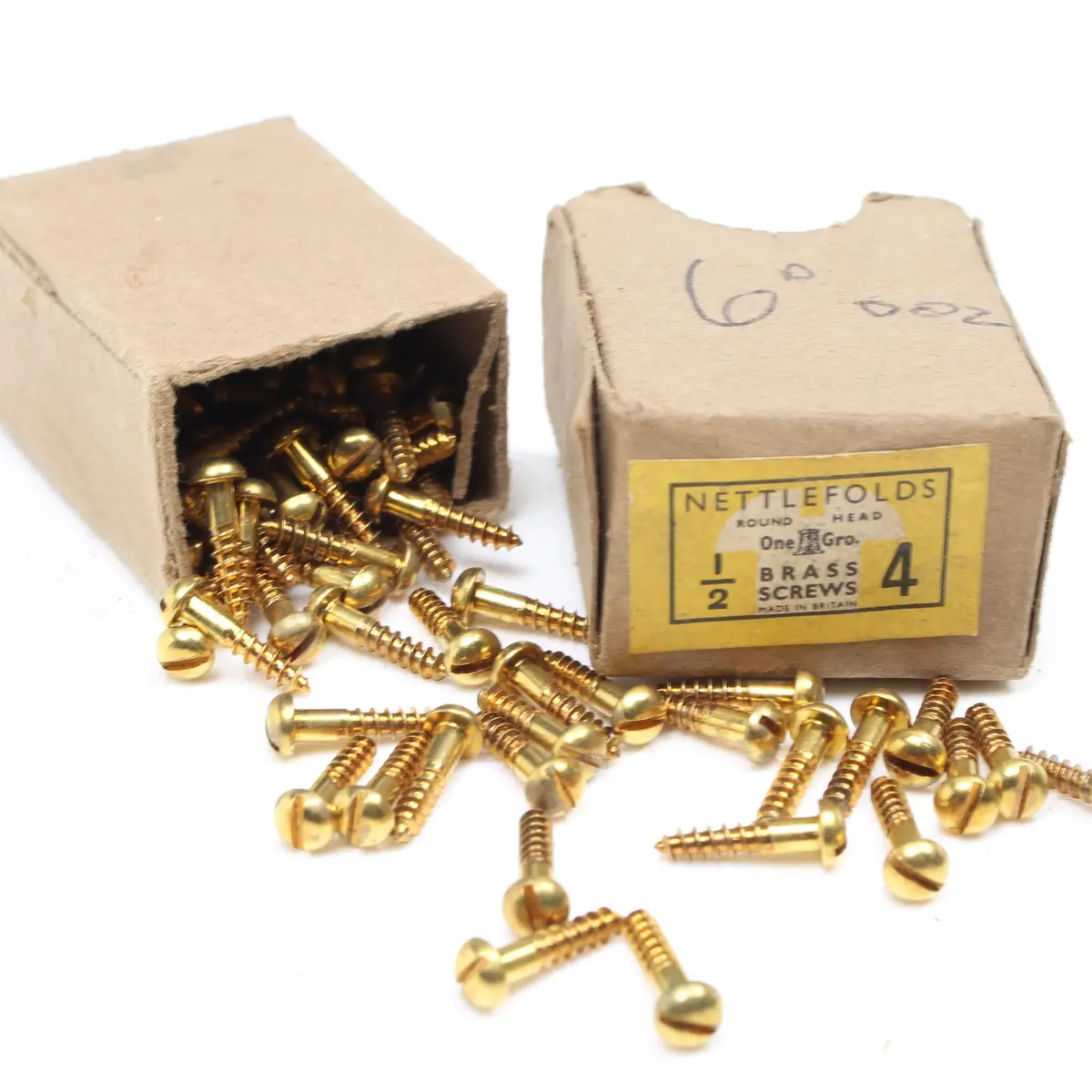 20X Nettlefolds Round Head Brass Screws – 1/2” X 4 1