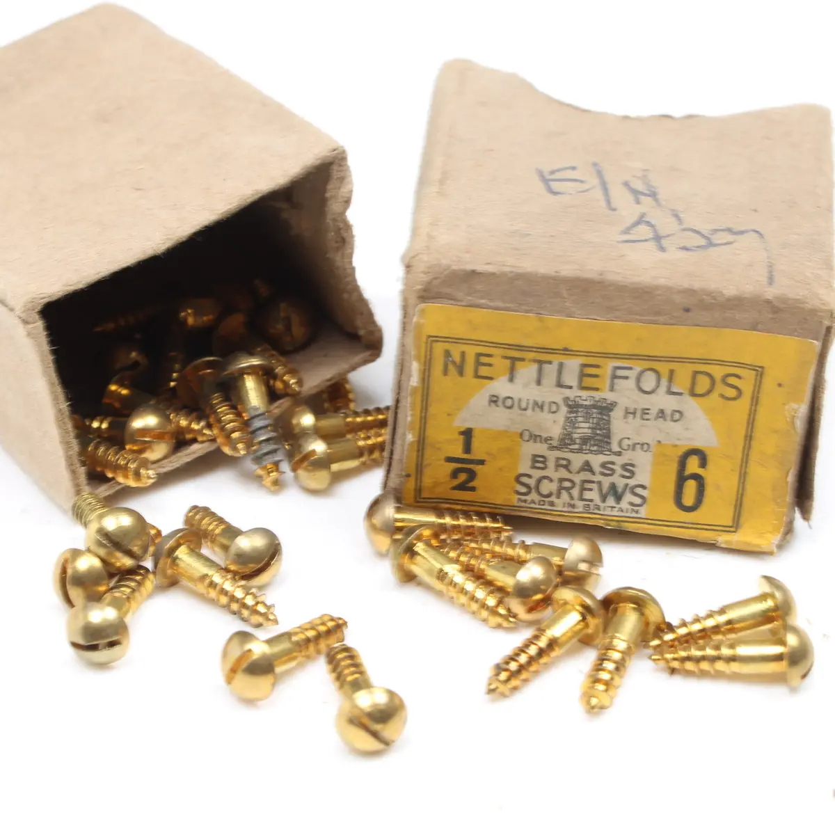 Sold - 29X Nettlefolds Round Head Brass Screws – 1/2” X 6 1