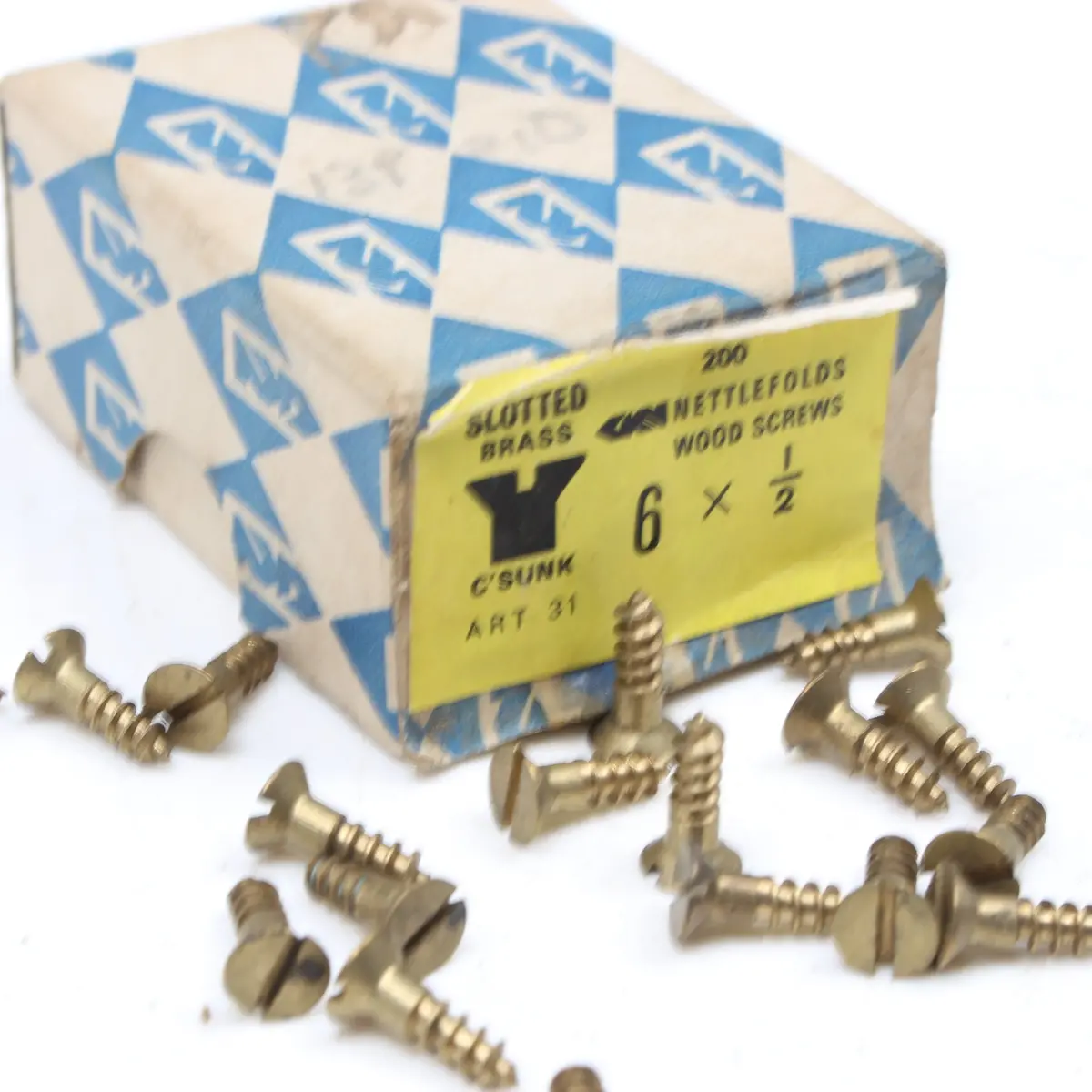 Sold - 25X Nettlefolds C'sunk Brass Screws – 1/2” X 6 1