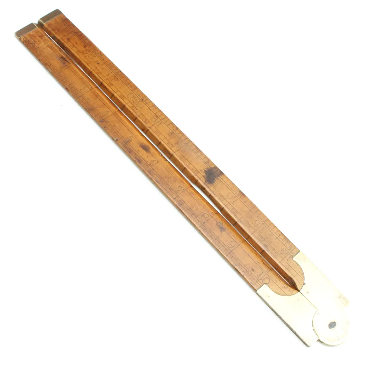 Old Rare Wooden Folding Rule With Brass Slide Rule - 24" (Boxwood) 1