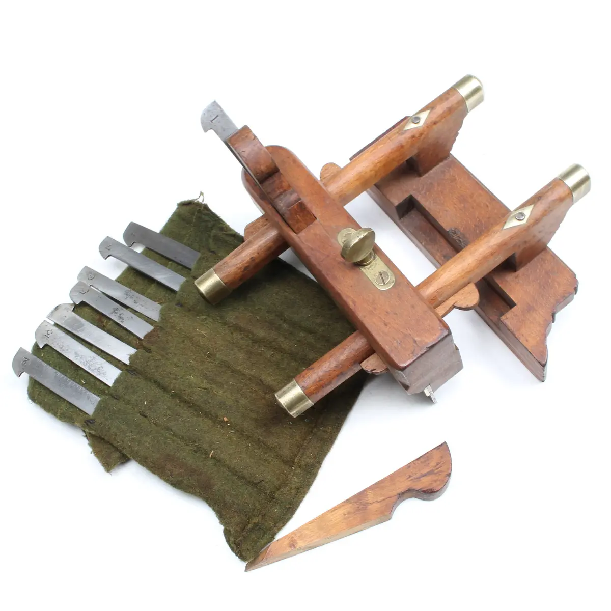 Old Wooden Plough Plane + 8 Cutters (Beech) 1