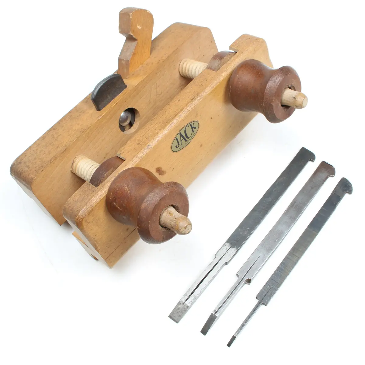 Old 'Jack' Wooden Plough Plane + 3 Cutters (Beech) 1