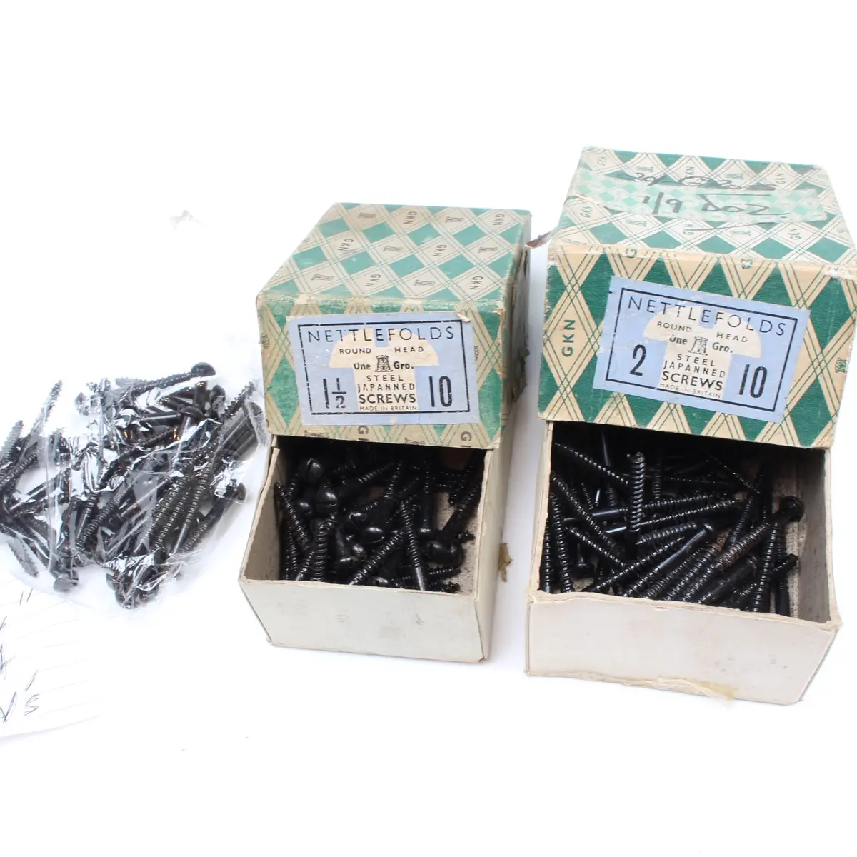 Nettlefolds Japanned Screws - Round Head – 1 1/2” - 2" X 10 1