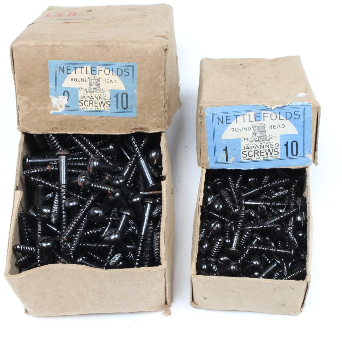 Nettlefolds Japanned Screws - Round Head – 1” & 2" X 10 1