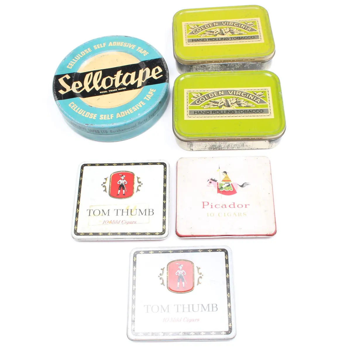 6X Old Tobacco Tins / Cigar Tins / Sellotape Tin 1