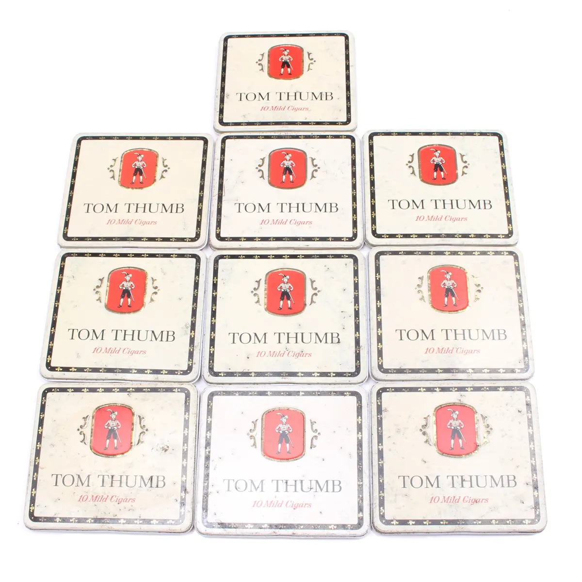 10X Old Small 'Tom Thumb' Cigar Tins 1