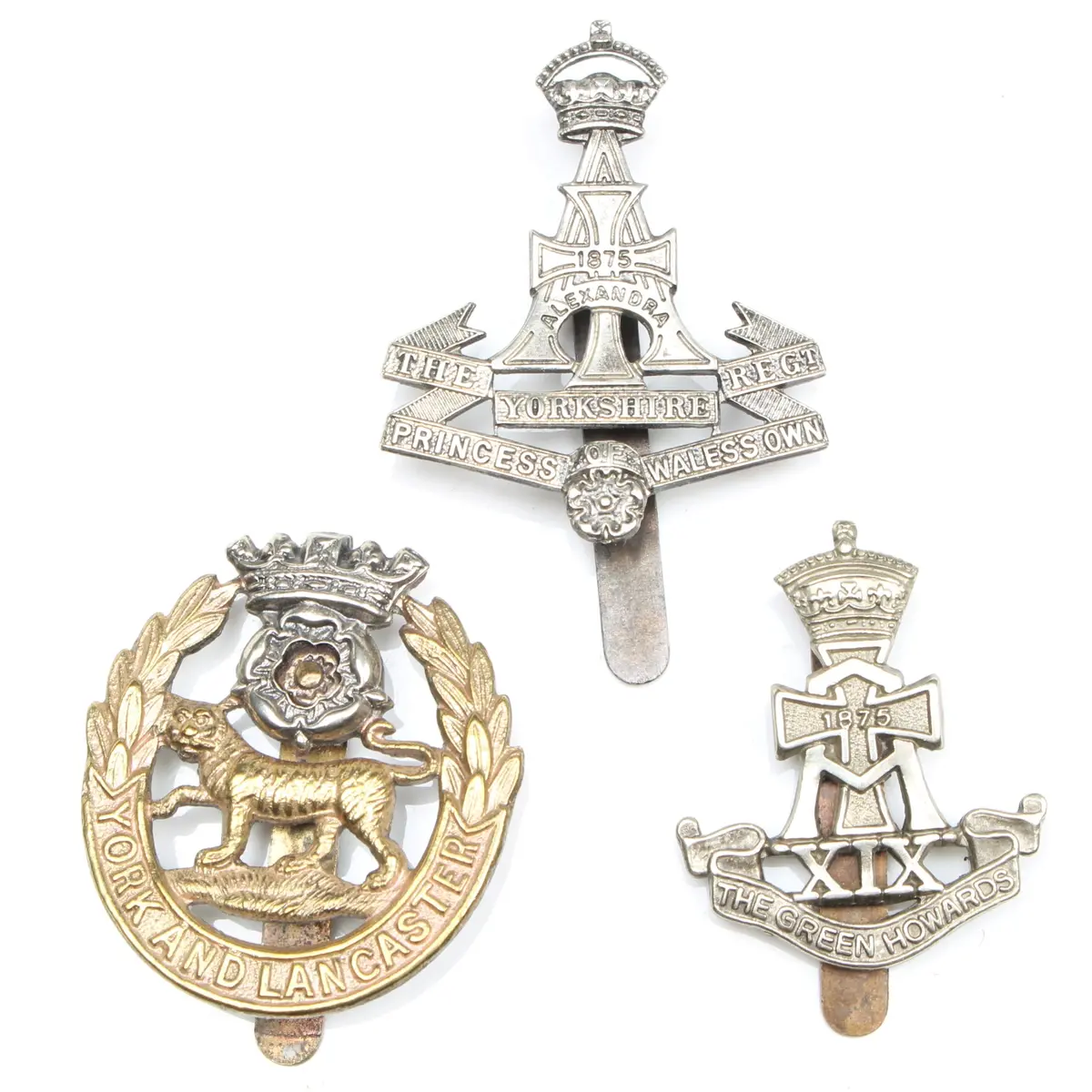 3X Old Yorkshire / Lancashire Cap Badges 1