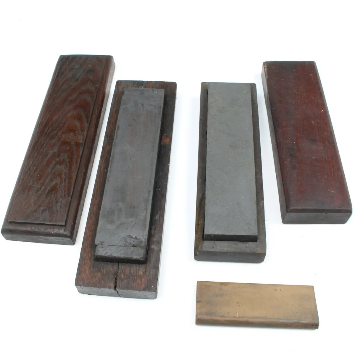 2X Boxed Oilstone Sharpening Stones & Slipstone (Mahogany, Oak) 1
