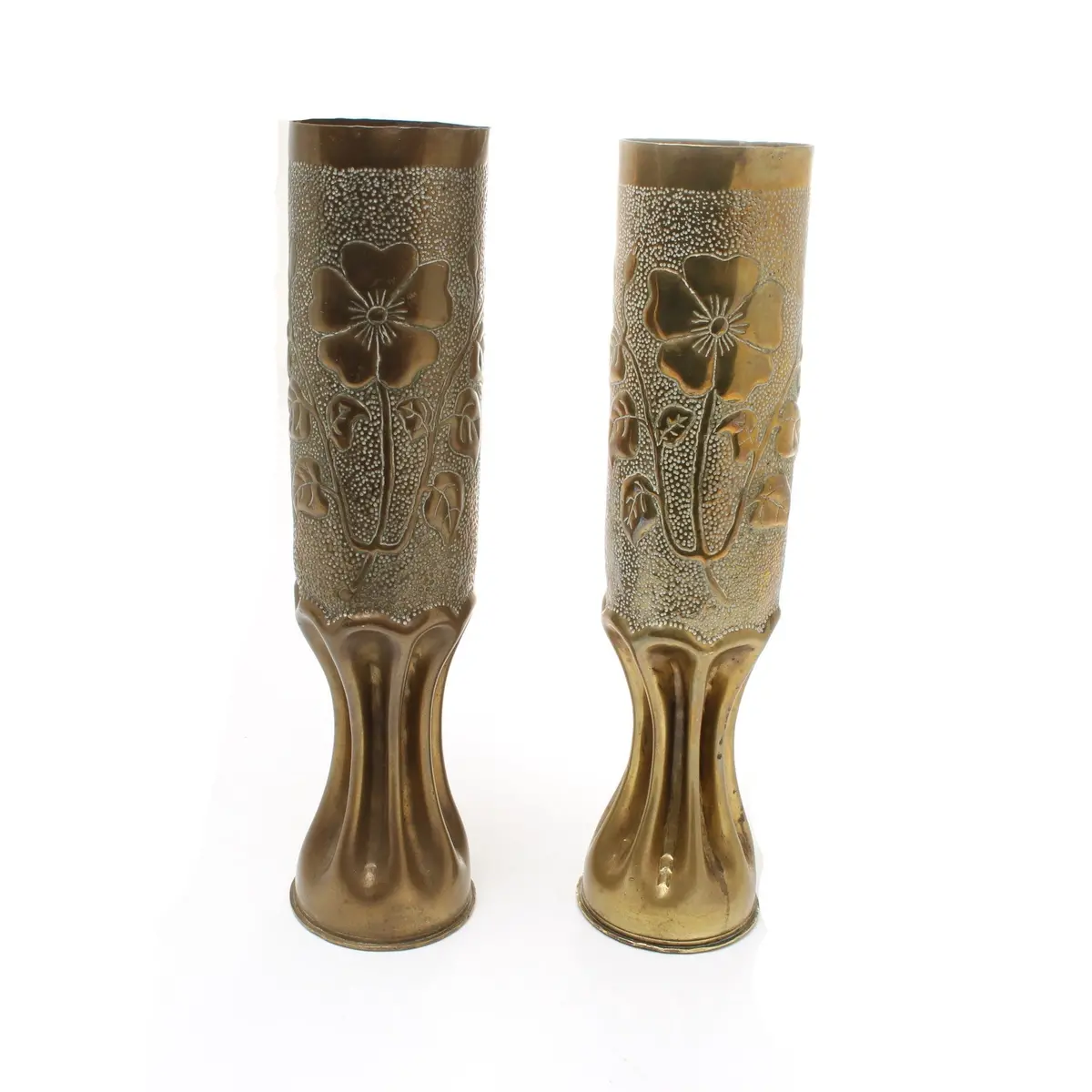 Sold - Pair Of World War Decorative Trench Art Shells 1