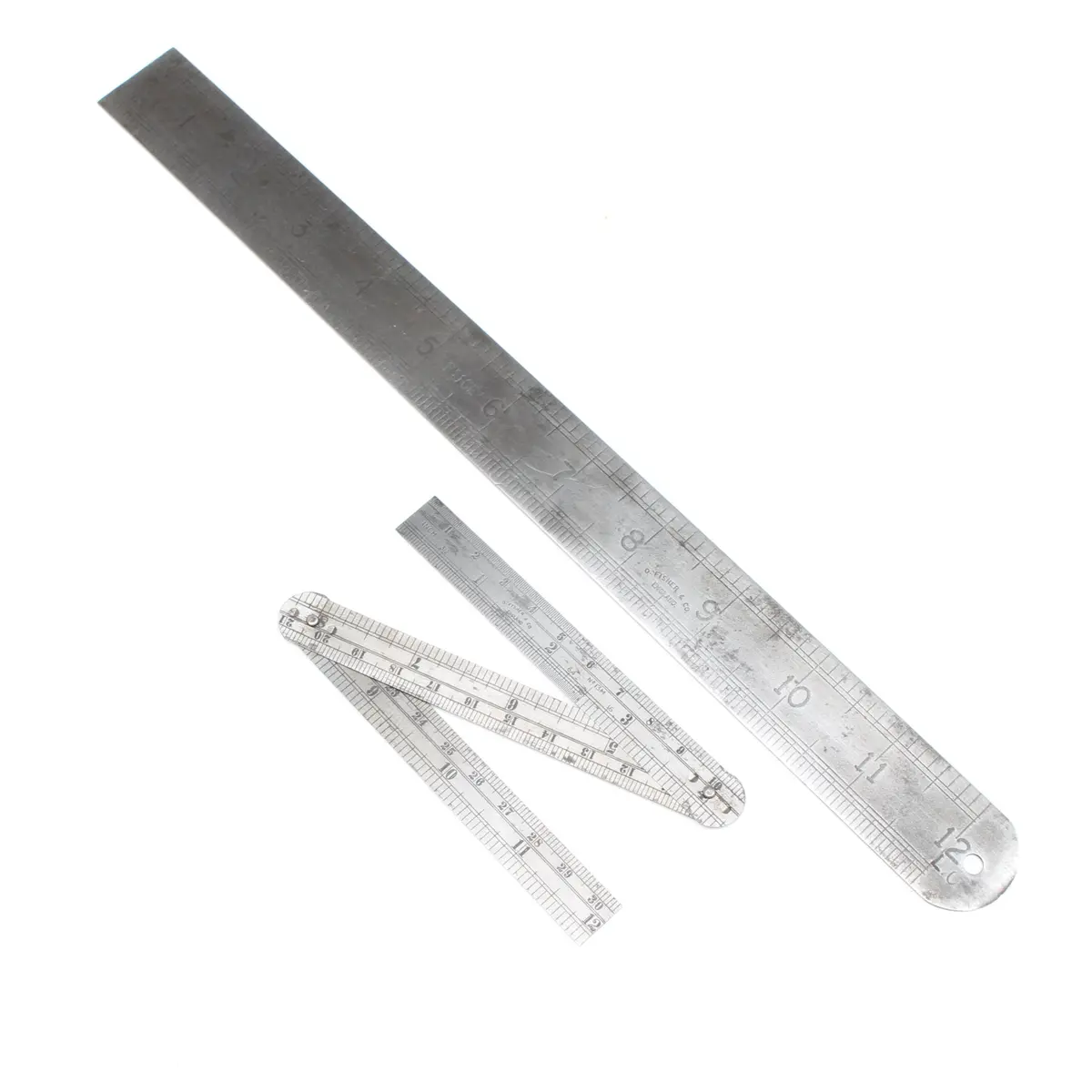 2X G Fisher & Co Steel Rules - No's 13M, 16E - 12" 1
