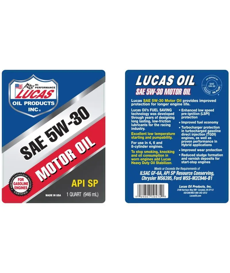 Lucas Oil 10474 Motor Oil 1 Qt - Sae 5W-30 Api Sp For Advanced Engine Care 2