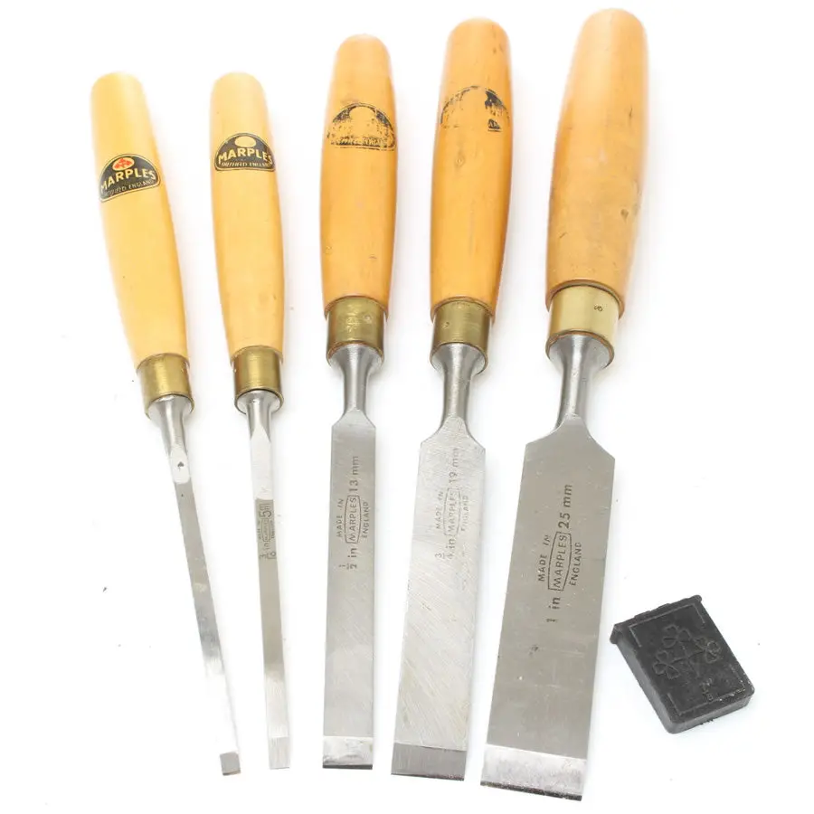 Sold - 5 Wm. Marples Firmer Chisels - Boxwood 1