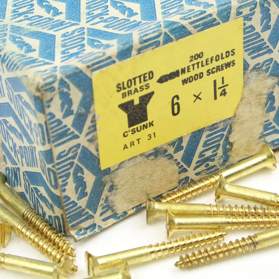 25 X Nettlefolds C’Sunk Brass Screws – 1 1/4” X 6 1