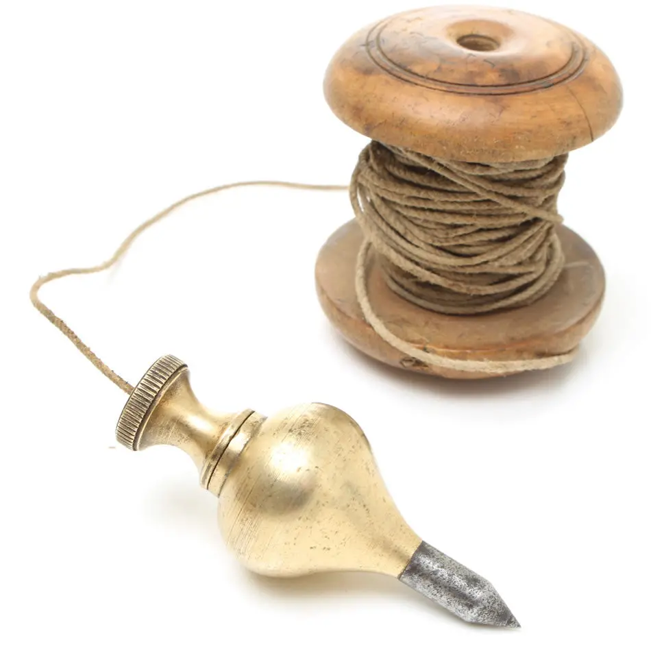 Sold - Brass Plumb Bob And Vintage Boxwood Spool 1