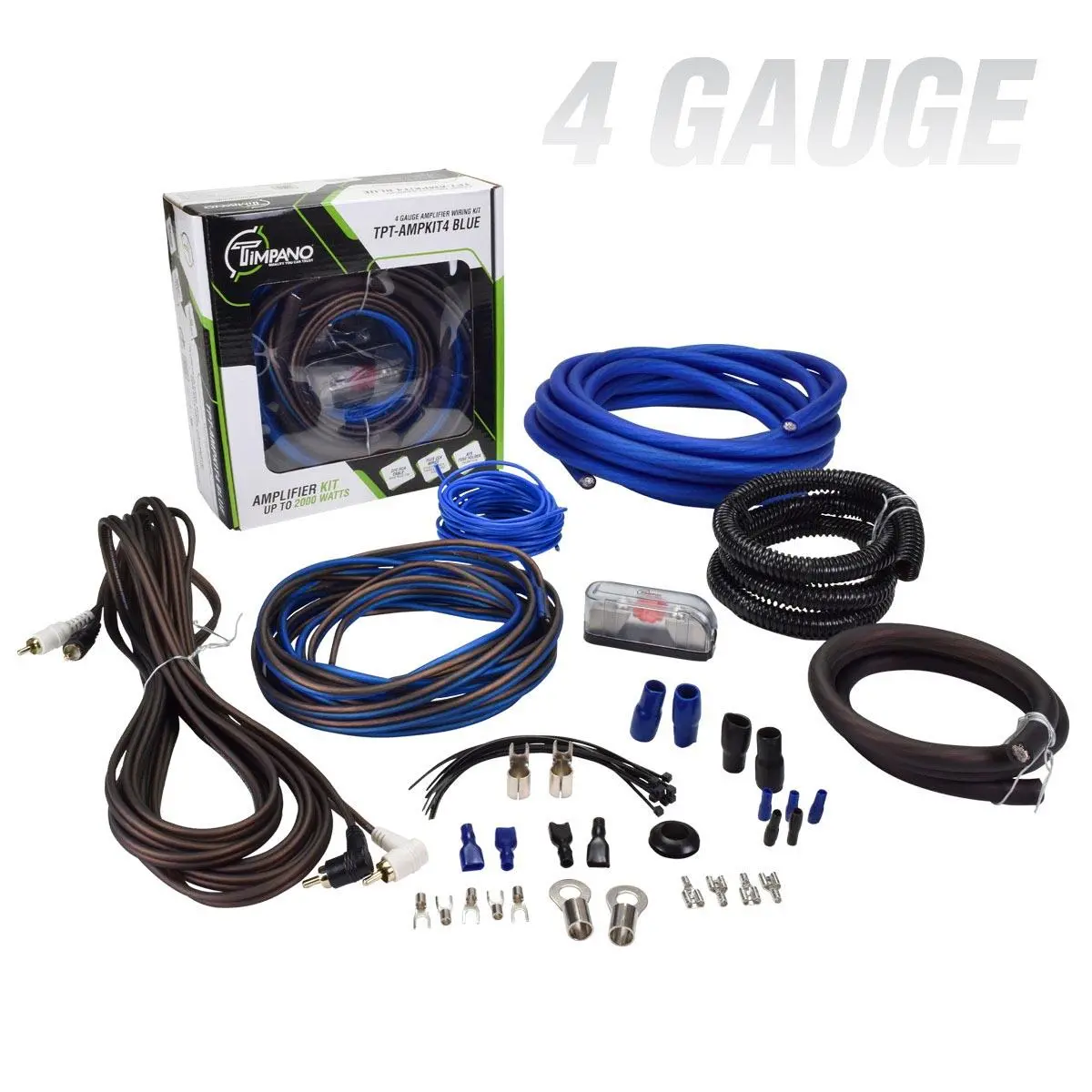 Timpano 4 Gauge Amplifier Installation Kit Blue Wire (Tpt-Ampkit4blue) 1