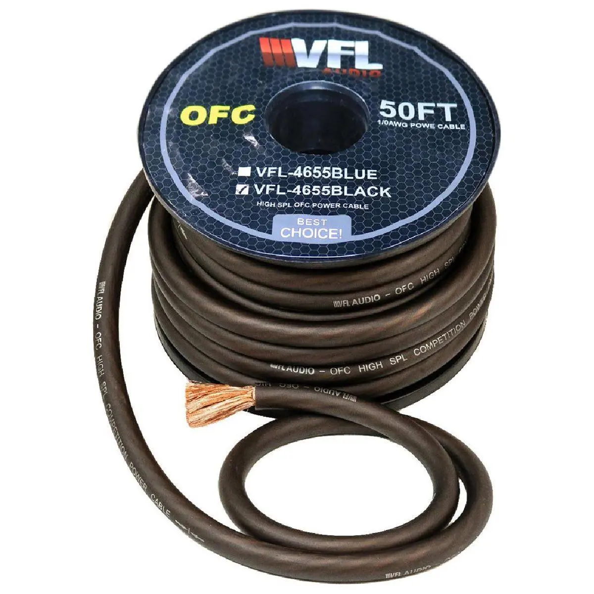 American Bass 0 Gauge 50' Pure Copper High Strand Count Black Wire (Vfl4655bk) 1