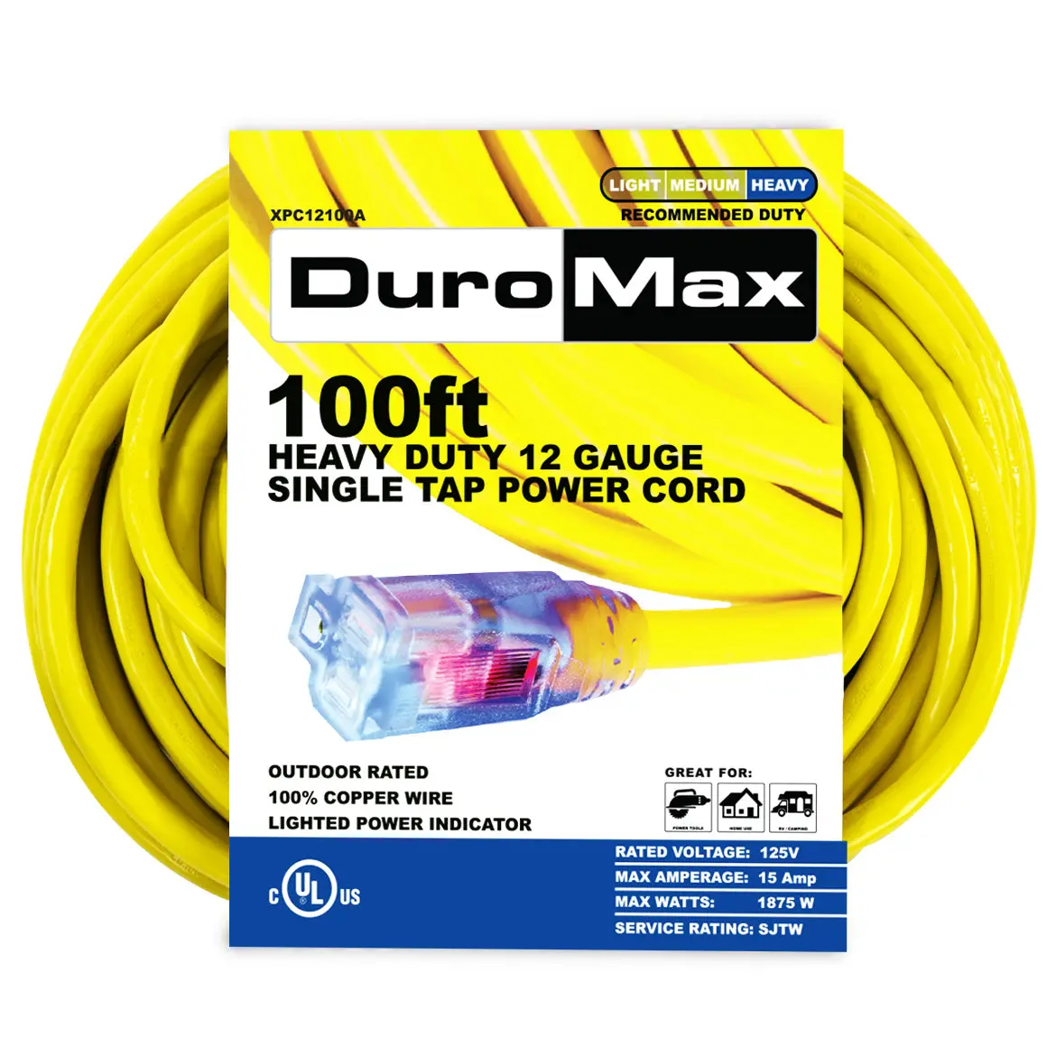 Duromax Xpc12100a 100-Foot 12 Gauge Single Tap Extension Power Cord 1