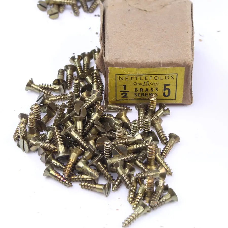 12X Nettlefolds Brass Screws - 1/2" No.5 1