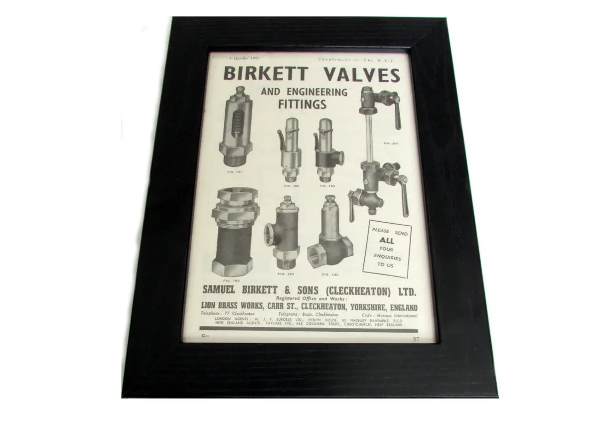 1950'S Framed Birkett Valves Picture - Size: A5 1