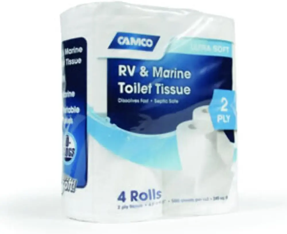 Camco Marine & Rv Toilet Paper — 2-Ply — Septic Safe — Dissolves Fast — 4-Rolls (500 Sheets Per Roll) (40274) 1