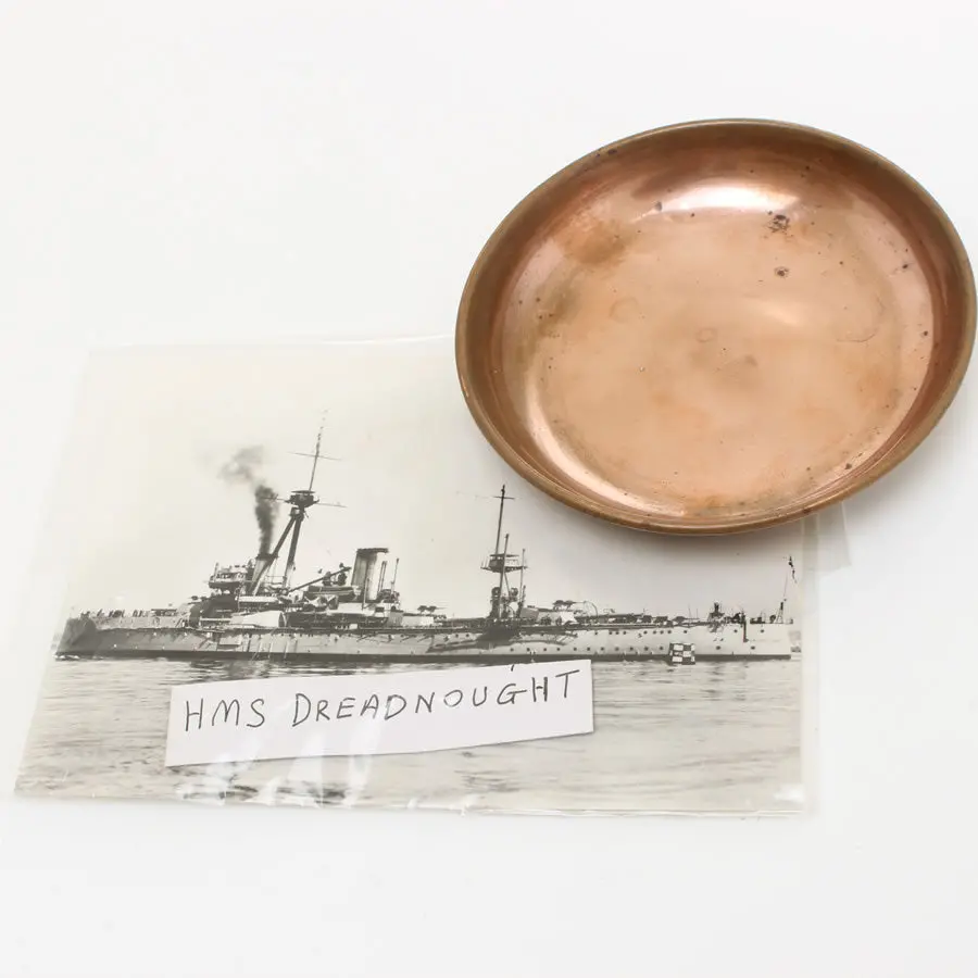 Sold - Hms Dreadnought Pin Tray And Postcard 1