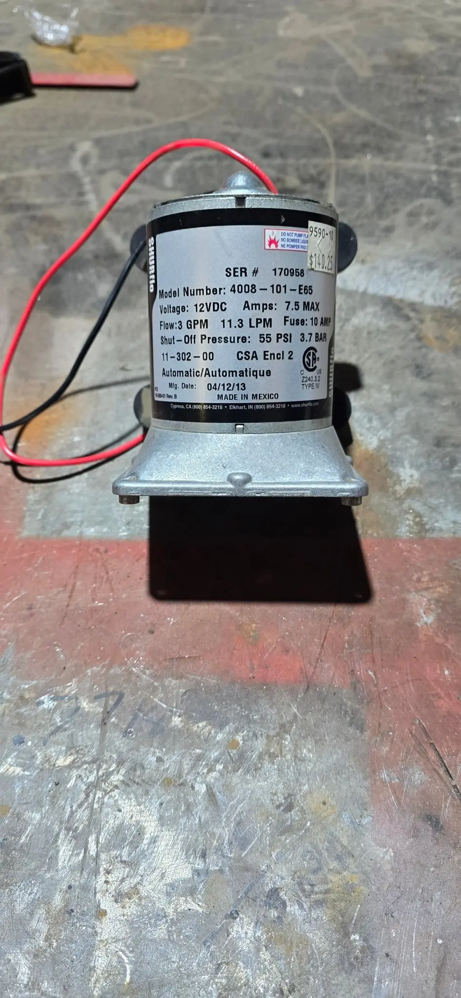 Open Box/New Shurflo Pump Motor 94-11-302-00 1