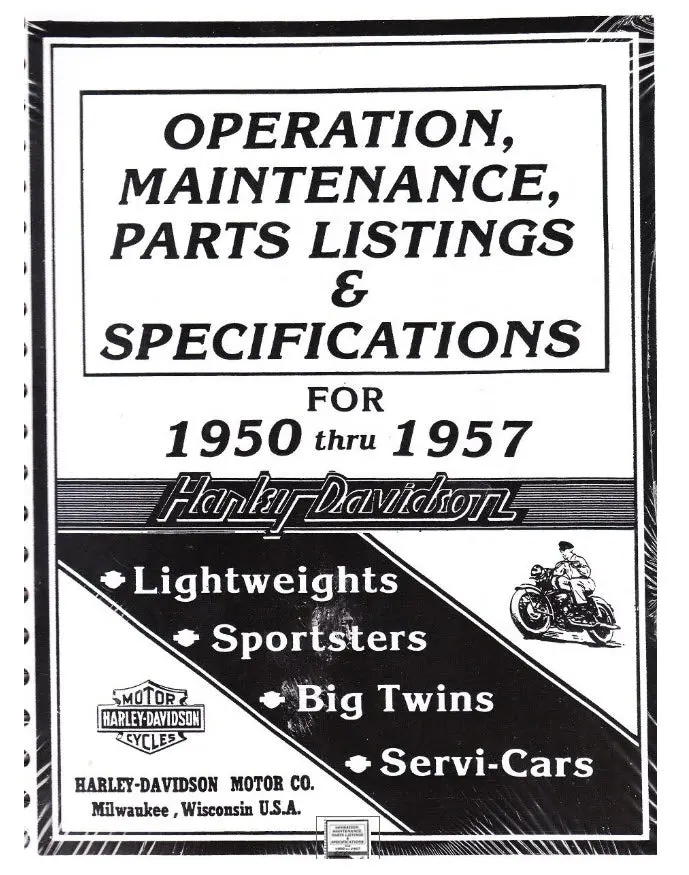 99414-93 1950-1957 Harley-Davidson Oprtation, Maintenance, Parts List And Spec. Manual 1