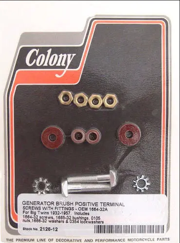 1664–32A Harley-Davidson Generator 3 Brush Positive Terminal Screws With Fittings Colony 2126–12 1