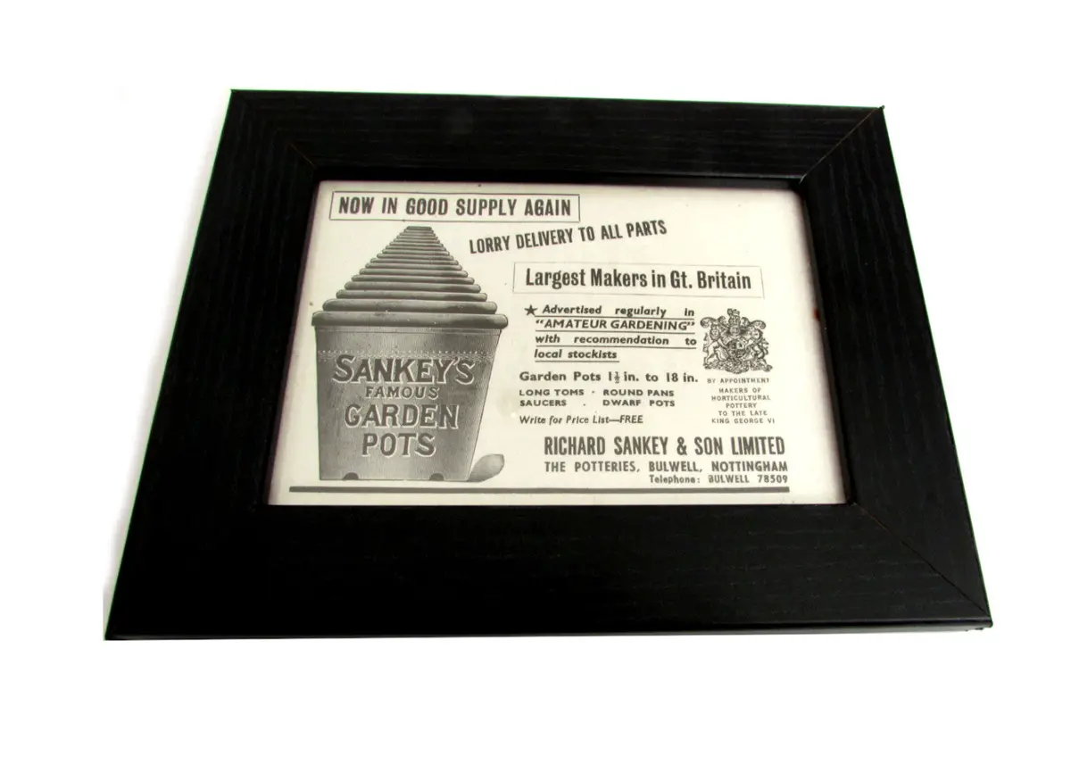 1950'S Framed Sankeys Plant Pots Picture - Size: A6 1