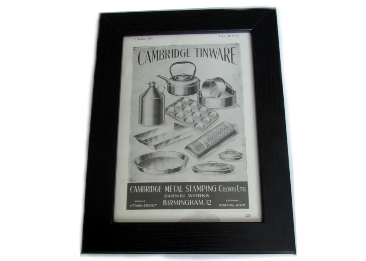1950'S Framed Cambridge Tinware Picture - Size: A5 1